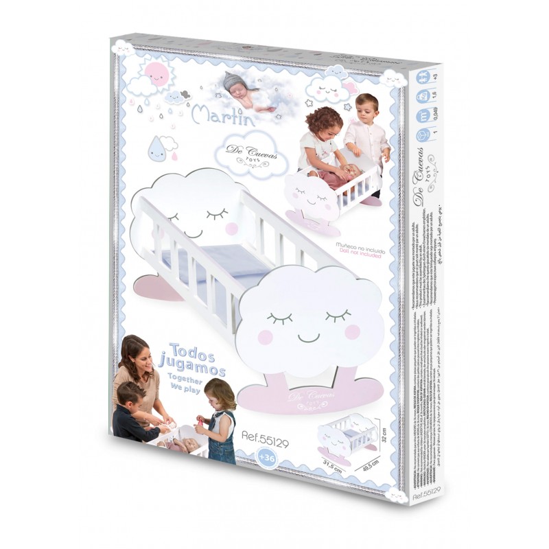 Culla In Legno Per Bambole Ocean Fantasy De Cuevas Toys 55141 – Con Cuscino, Misure 32x31,5x49,5 Cm